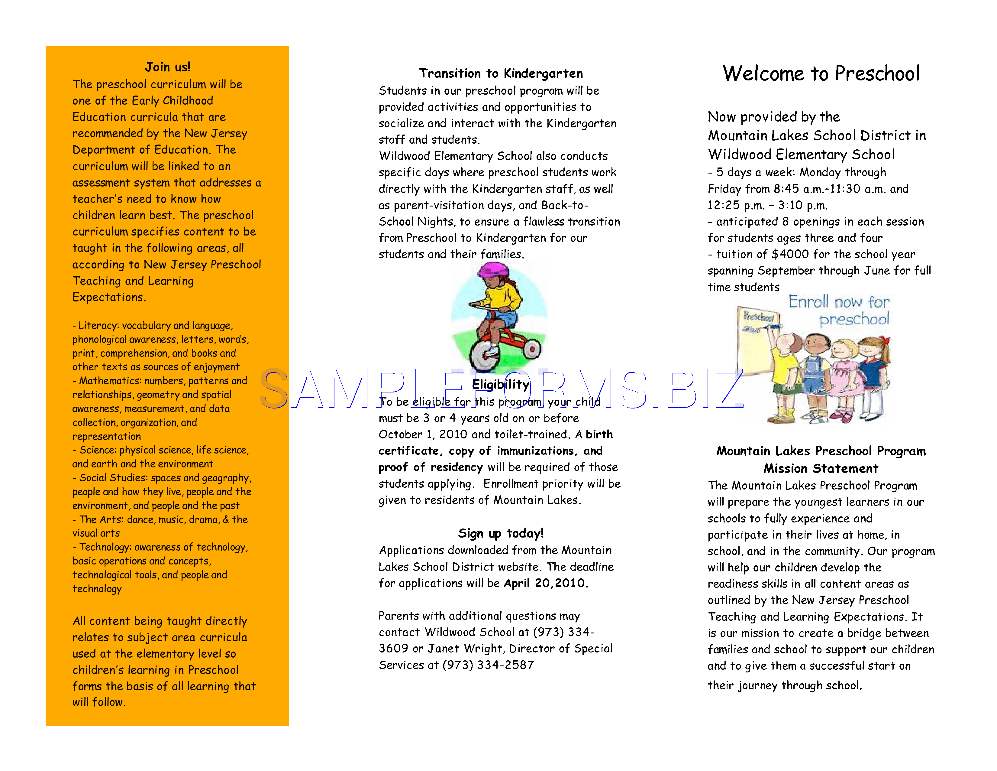 Preview free downloadable Preschool Brochure 2 in PDF (page 1)
