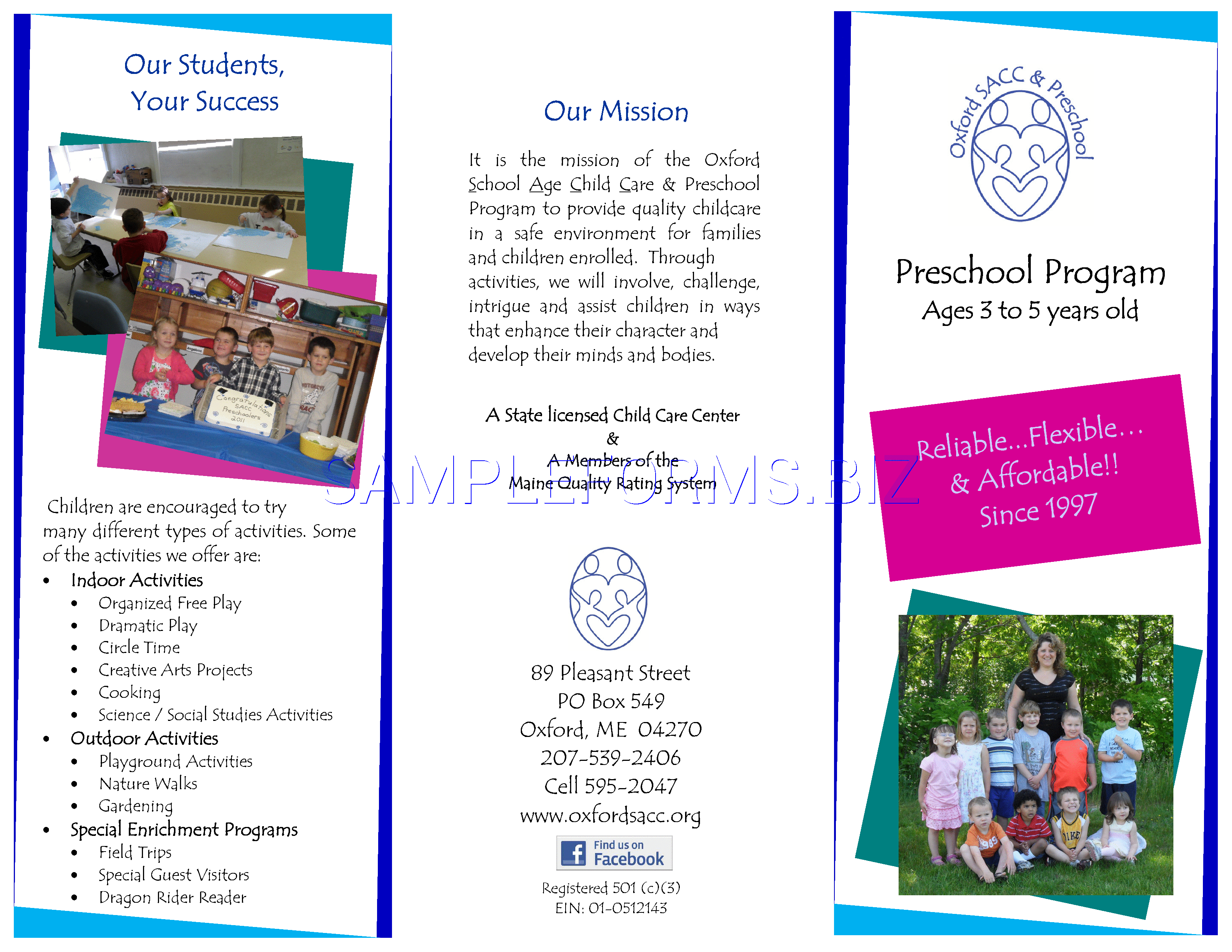 Preview free downloadable Preschool Brochure 3 in PDF (page 1)